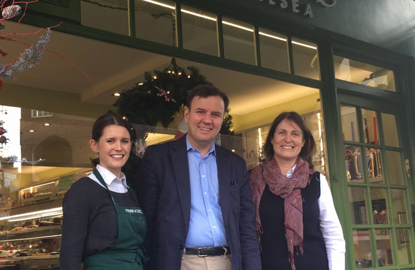 Greg Hands visiting small and successful businesses on Chelsea Green as part of Small Business Saturday.