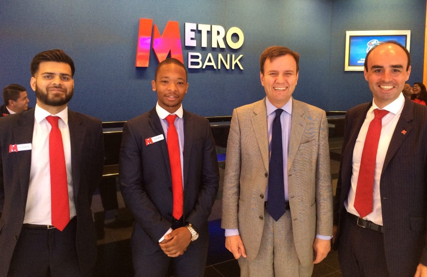 Greg Hands visits Metro Bank at Fulham Broadway