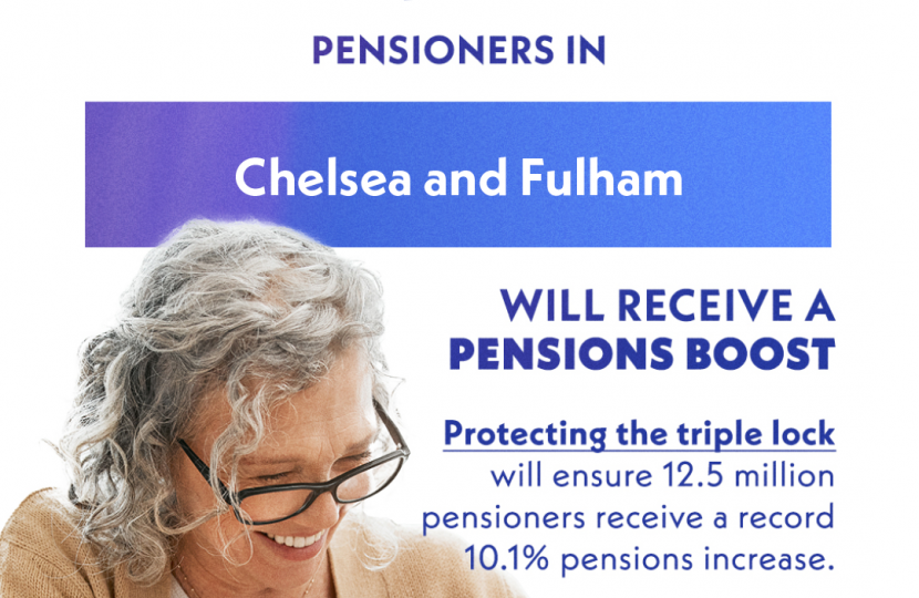 Greg Hands MP welcomes news that 11,119 pensioners in Chelsea & Fulham will benefit from the biggest ever increase in the Basic State Pension this April