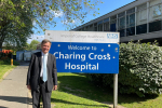 Greg outside Charing Cross Hospital