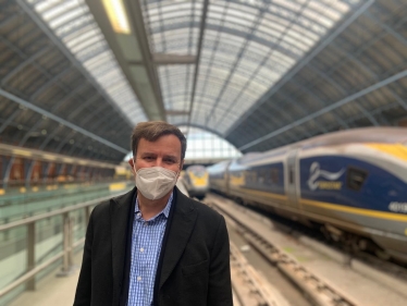 Greg Hands MP welcoming the Climate Train to the UK